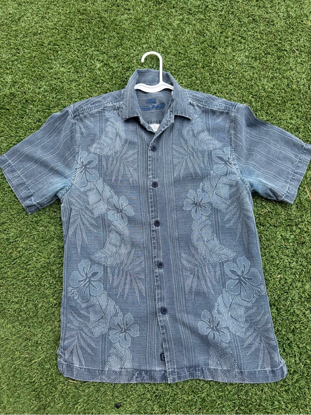 Tommy Bahama Men's Denim-Blue Floral Jacquard Camp Shirt